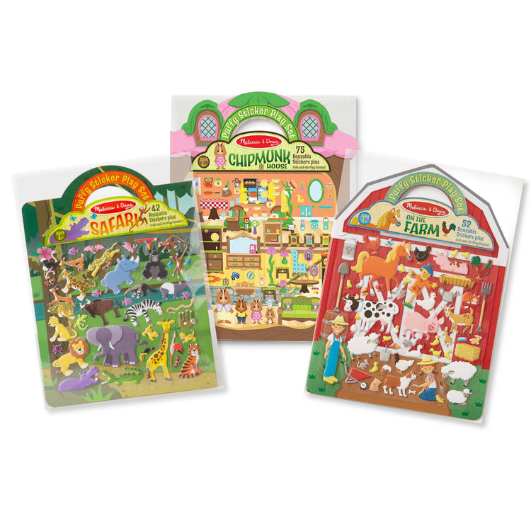 The Melissa & Doug Puffy Sticker Activity Books Set - Farm, Safari, and Chipmunk