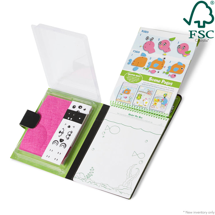 The loose pieces of The Melissa & Doug On the Go Felt Friends Craft Activity Set With 188 Felt Stickers