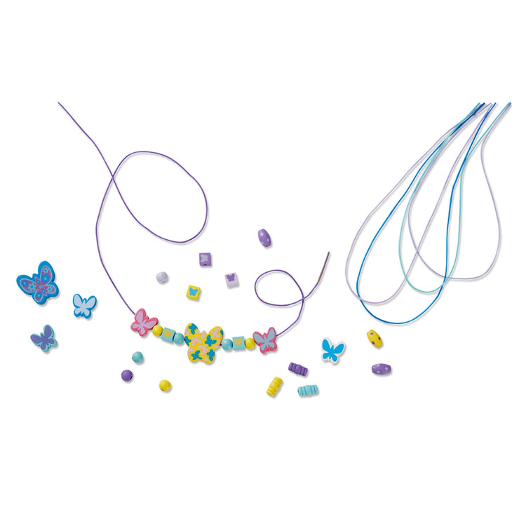 The front of the box for the Melissa & Doug Created by Me! Butterfly Beads Wooden Bead Kit, 150+ Beads for Jewelry-Making