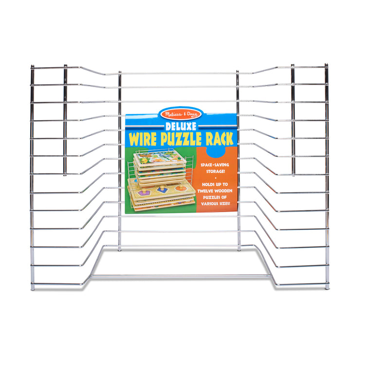 the Melissa & Doug Deluxe Metal Wire Puzzle Storage Rack for 12 Small and Large Puzzles