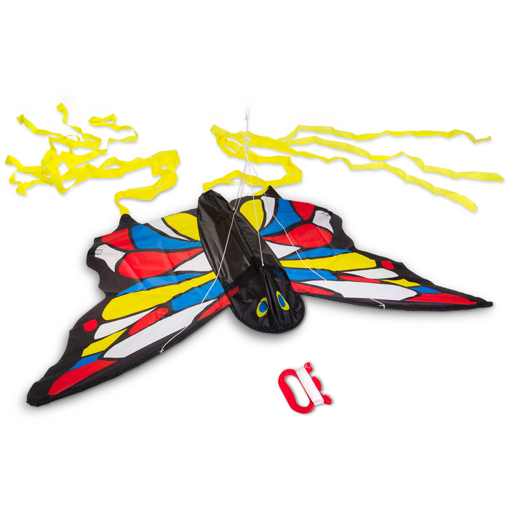 The loose pieces of The Melissa & Doug Beautiful Butterfly Single Line Shaped Kite (50-Inch Wingspan)