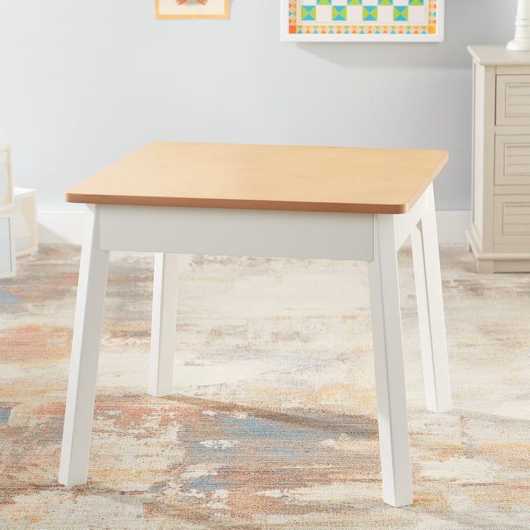 A playroom scene with The Melissa & Doug Wooden Square Table – Kids Furniture for Playroom (Natural/White)