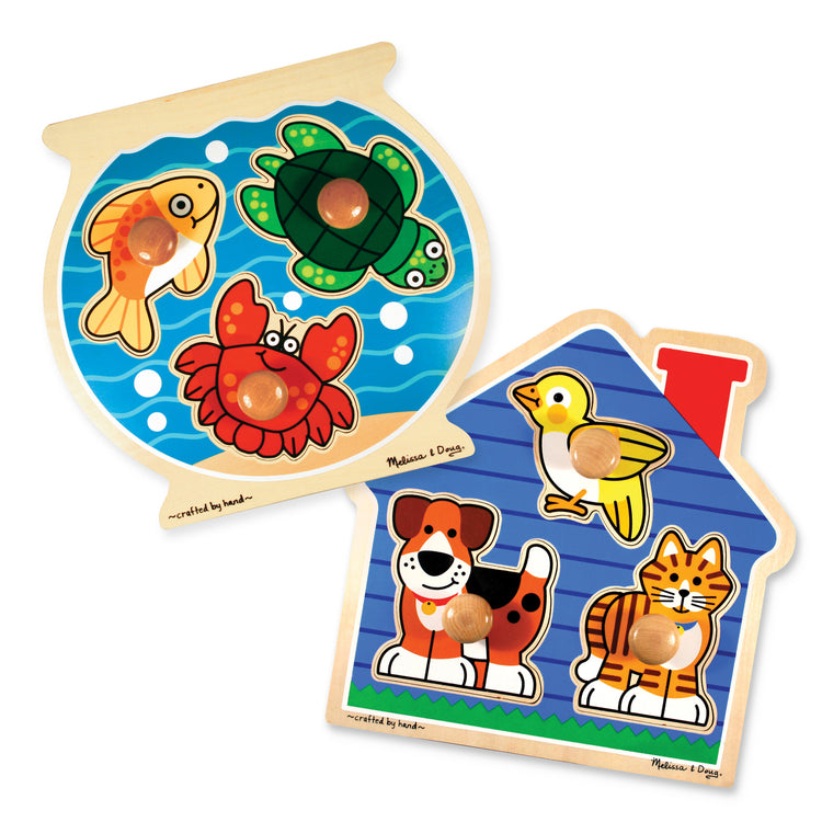  The Melissa & Doug Animals Jumbo Knob Wooden Puzzles Set - Fish and Pets