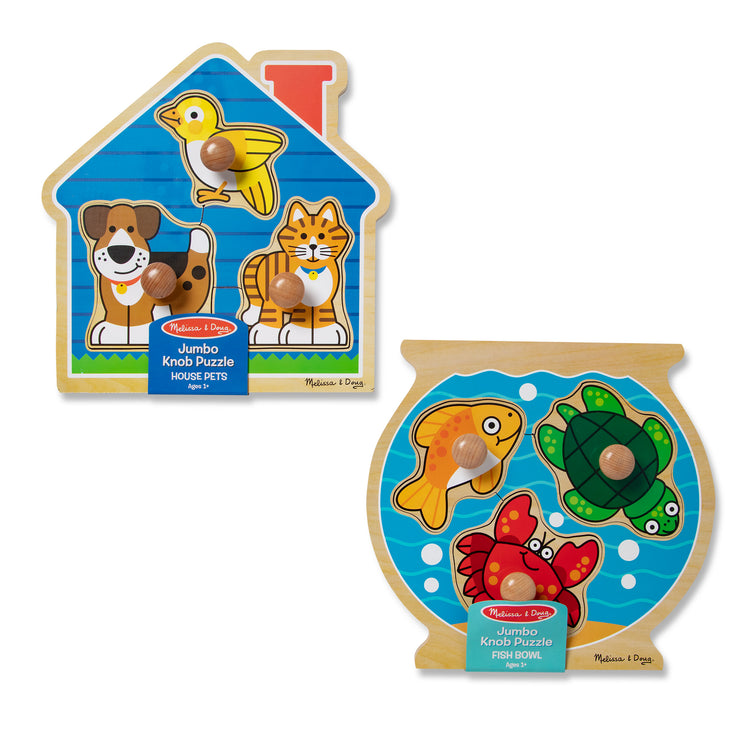  The Melissa & Doug Animals Jumbo Knob Wooden Puzzles Set - Fish and Pets