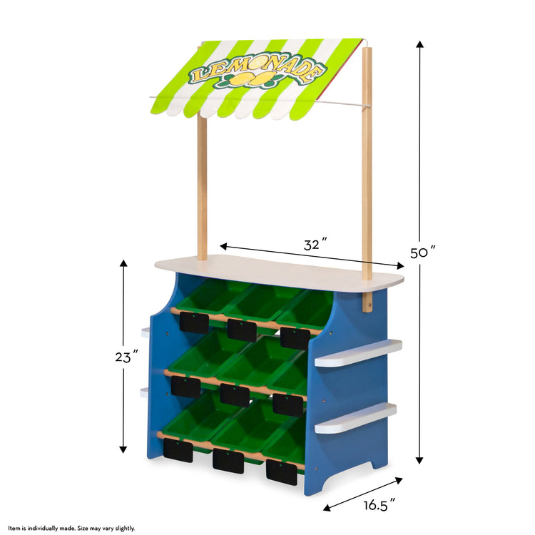  The Melissa & Doug Wooden Grocery Store and Lemonade Stand Activity Center - Reversible Awning, 9 Bins, 9 Chalkboards