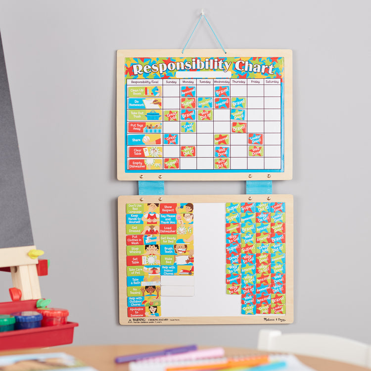 A playroom scene with The Melissa & Doug Magnetic Wooden Responsibility Chart