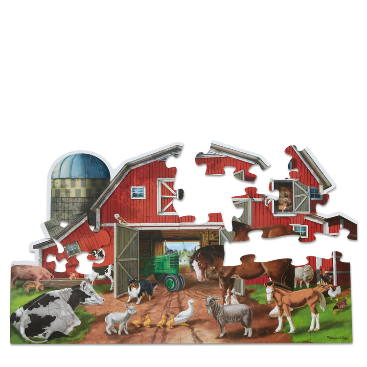 The loose pieces of The Melissa & Doug Busy Barn Shaped Jumbo Jigsaw Floor Puzzle (32 pcs, 2 x 3 feet)