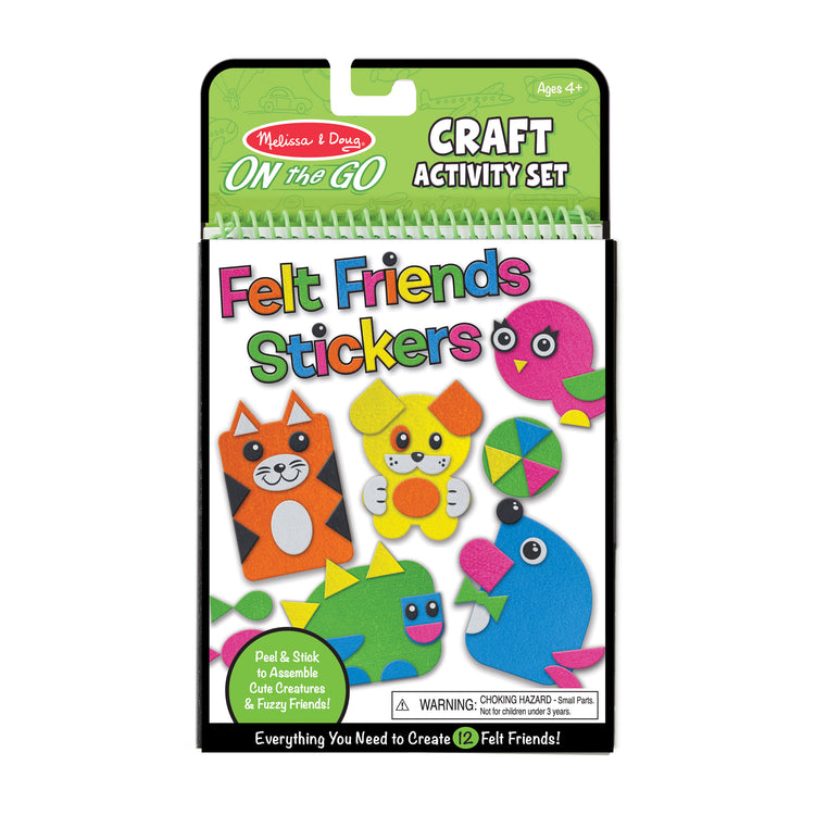 The front of the box for The Melissa & Doug On the Go Felt Friends Craft Activity Set With 188 Felt Stickers