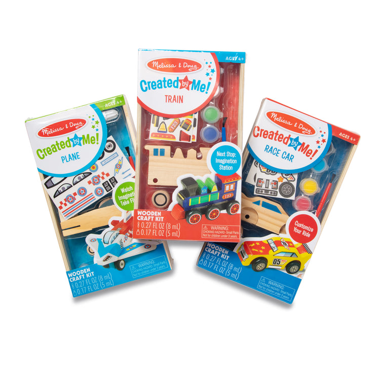  The Melissa & Doug Decorate-Your-Own Wooden Craft Kits 3-Pack - Plane, Train, and Race Car