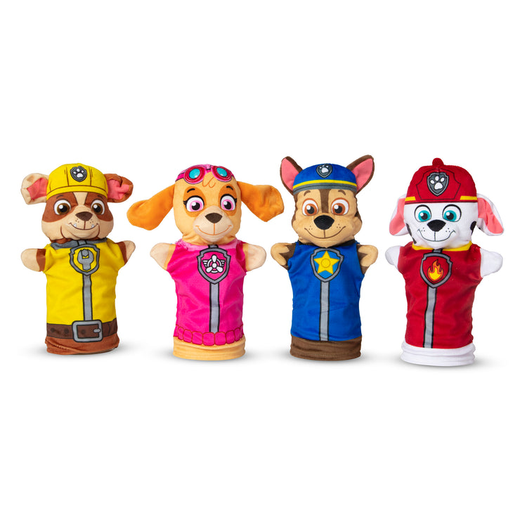 The loose pieces of The Melissa & Doug PAW Patrol Hand Puppets (4 Puppets, 4 Cards)