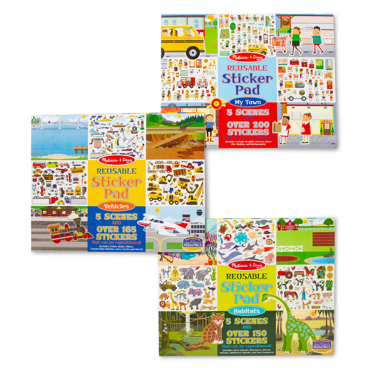  The Melissa & Doug Reusable Sticker Pads Set: Habitats, Vehicles, Town: 115 Stickers