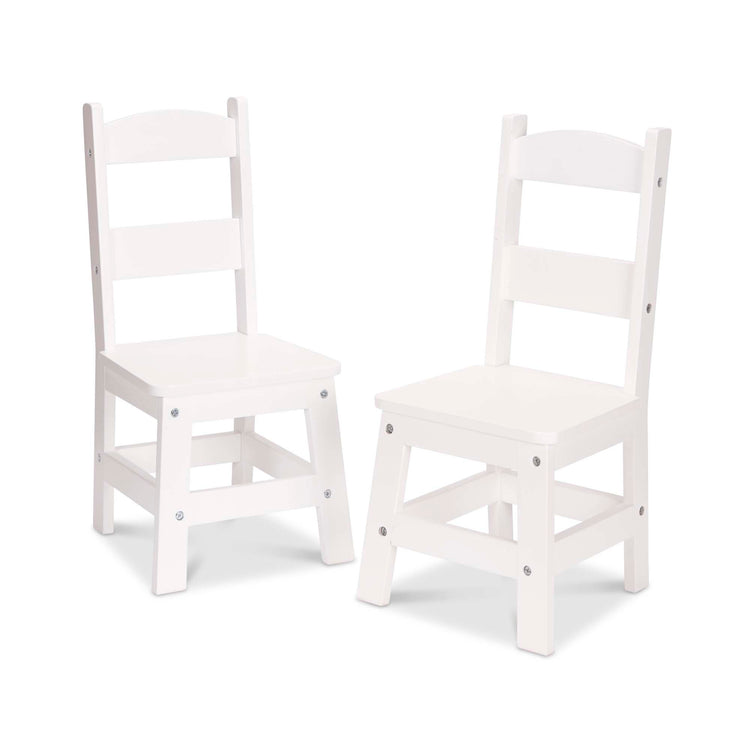 The loose pieces of The Melissa & Doug Wooden Chairs, Set of 2 - White Furniture for Playroom