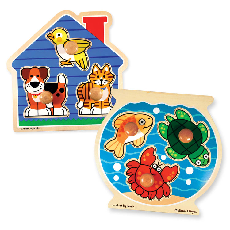  The Melissa & Doug Animals Jumbo Knob Wooden Puzzles Set - Fish and Pets