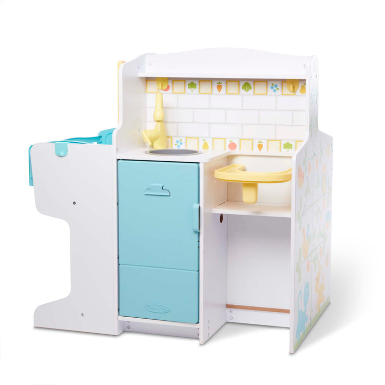 An assembled or decorated image of The Melissa & Doug Mine to Love Baby Care Activity Center for Dolls - Kitchen, Nursery, Bathing-Changing