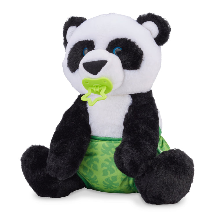 The loose pieces of The Melissa & Doug 11-Inch Baby Panda Plush Stuffed Animal with Pacifier, Diaper, Baby Bottle