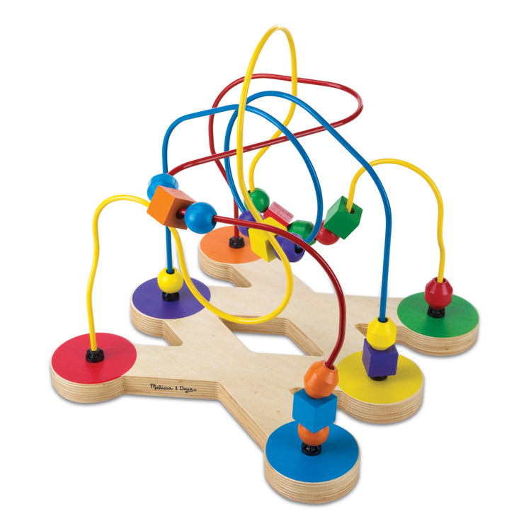 The loose pieces of The Melissa & Doug Classic Bead Maze - Wooden Educational Toy