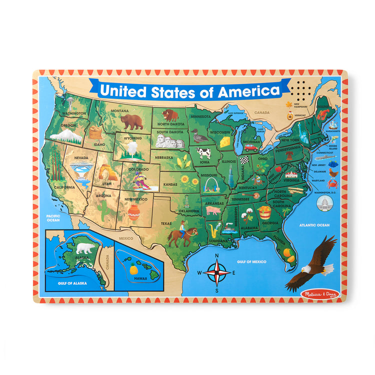  The Melissa & Doug USA Map Sound Puzzle - Wooden Puzzle With Sound Effects (40 pcs), Multicolor