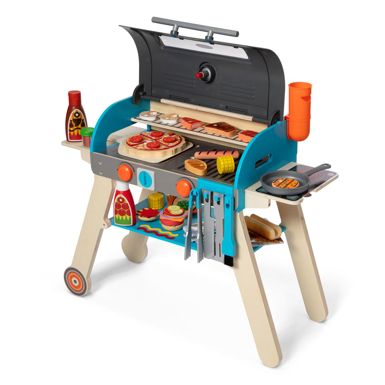  The Melissa & Doug Wooden Deluxe Barbecue Grill, Smoker and Pizza Oven Play Food Toy for Pretend Play Cooking for Kids