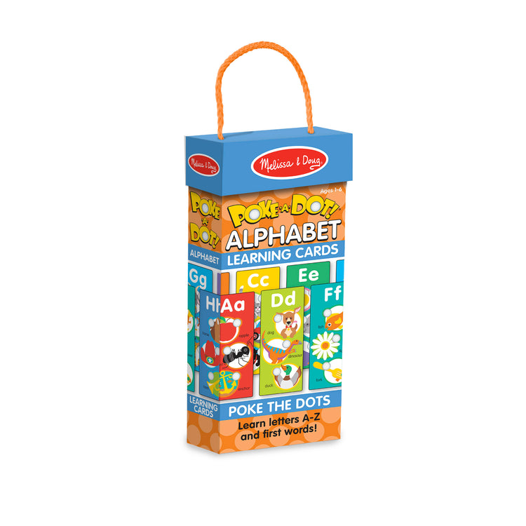 The front of the box for The Melissa & Doug Poke-a-Dot Alphabet Learning Cards