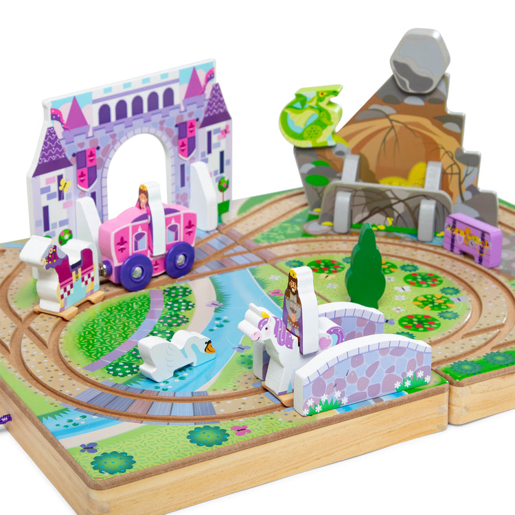  The Melissa & Doug 19-Piece Wooden Take-Along Tabletop Kingdom – Carriage, Horse, Unicorn, Dragon, More