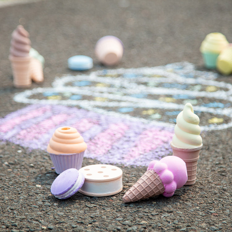 A playroom scene with The Melissa & Doug Ice Cream & Cake Chalk Set