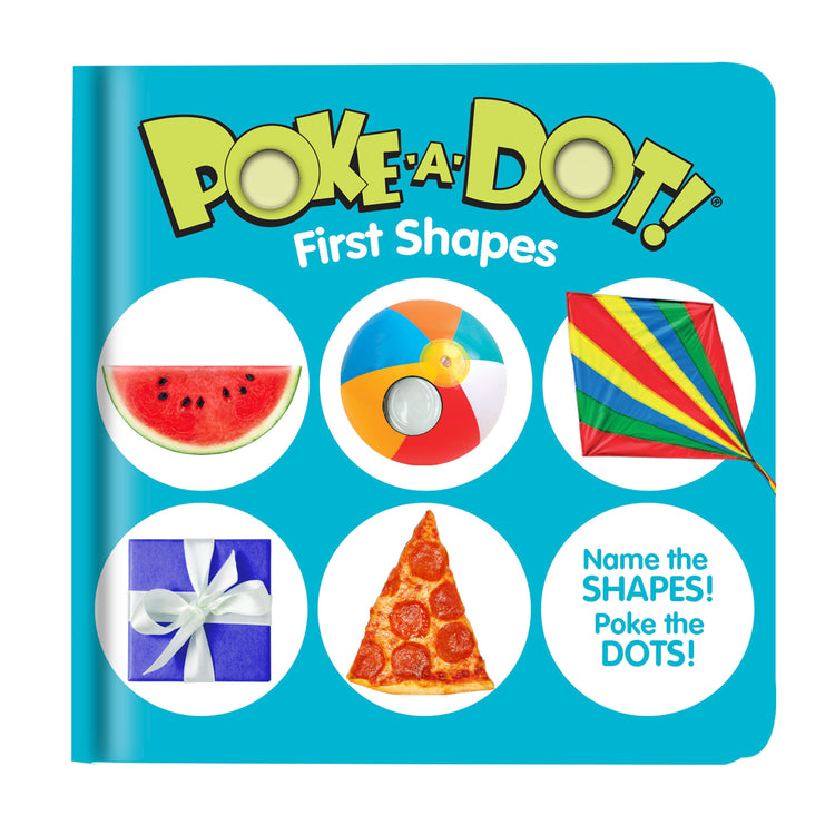 The front of the box for The Melissa & Doug Children’s Book – Poke-a-Dot: First Shapes (Board Book with Buttons to Pop)