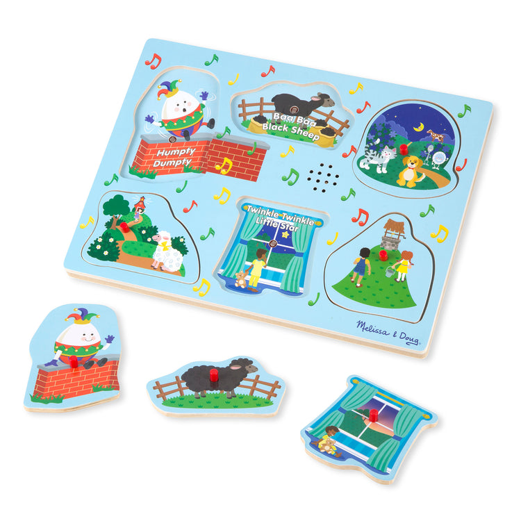 The loose pieces of The Melissa & Doug Nursery Rhymes 1 Sound Puzzle - 6 PIeces