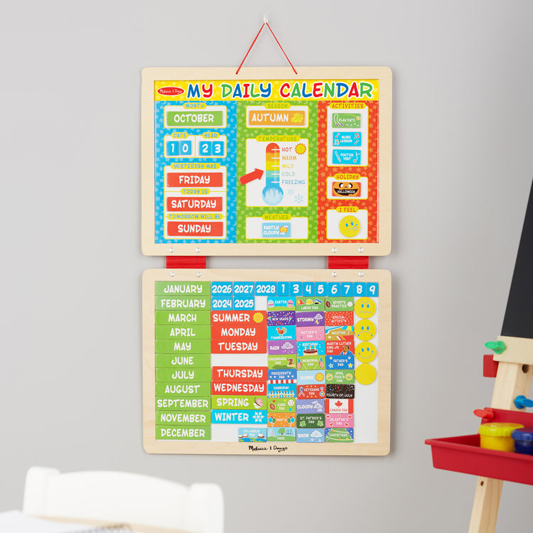 A playroom scene with The Melissa & Doug My First Daily Magnetic Calendar