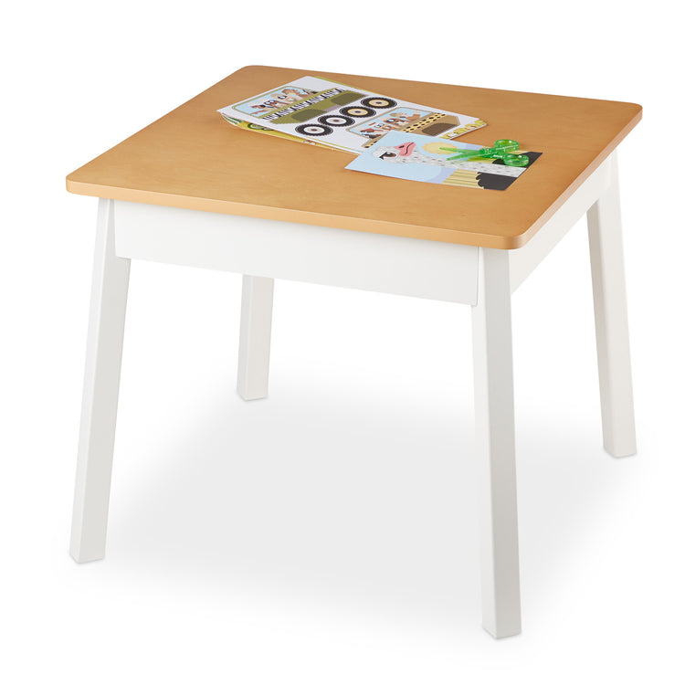 An assembled or decorated The Melissa & Doug Wooden Square Table – Kids Furniture for Playroom (Natural/White)