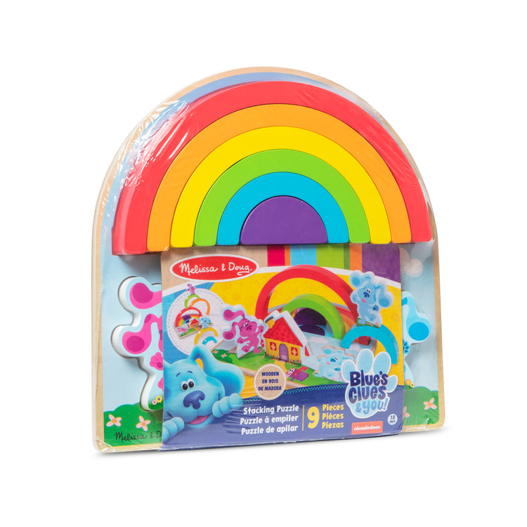 The front of the box for The Melissa & Doug Blue's Clues & You! Wooden Rainbow Stacking Puzzle (9 Pieces)