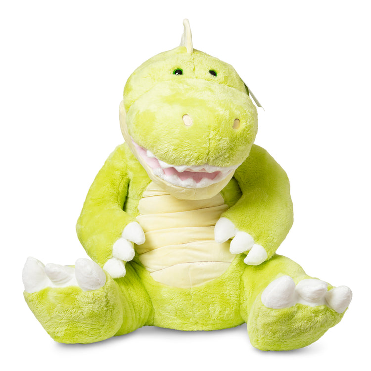 The front of the box for The Melissa & Doug Gentle Jumbos Dinosaur Giant Stuffed Plush Animal (Sits Nearly 3 Feet Tall)