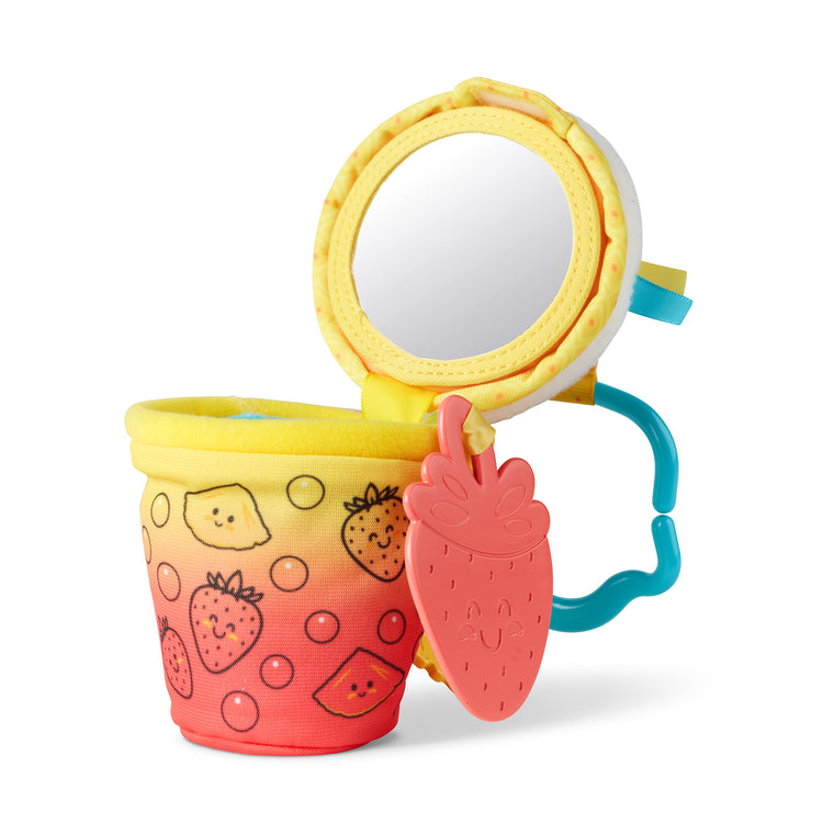 The loose pieces of The Melissa & Doug Multi-Sensory Bubble Tea Take-Along Clip-On Infant Toy