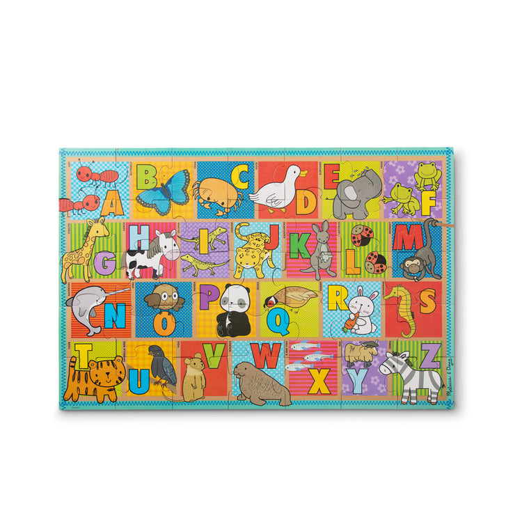 An assembled or decorated The Melissa & Doug Natural Play Giant Floor Puzzle: ABC Animals (35 Pieces)