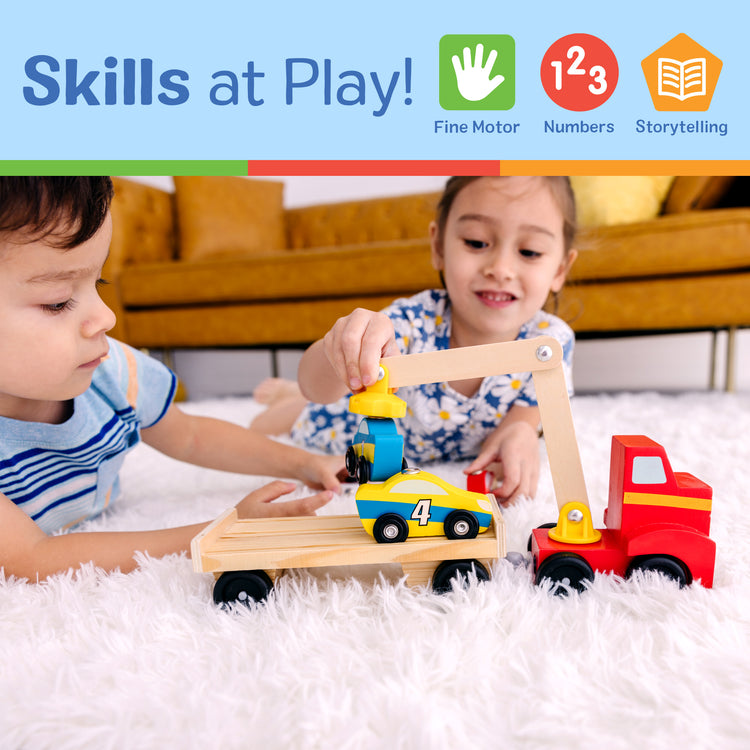  The Melissa & Doug Magnetic Car Loader Wooden Toy Set With 4 Cars and 1 Semi-Trailer Truck