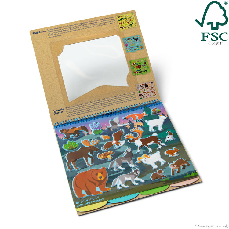 The loose pieces of The Melissa & Doug National Parks Reusable Stickers Jumbo Pad: Park Animals - 5 Scenes, 121 Puffy and Cling Stickers