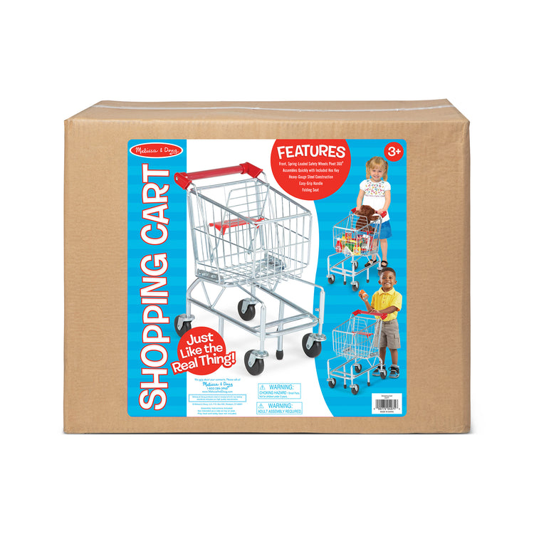 The front of the box for The Melissa & Doug Toy Shopping Cart With Sturdy Metal Frame