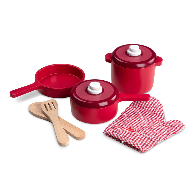  The Melissa & Doug Deluxe Wooden Kitchen Accessory Play Set - Pots & Pans (8 pcs)