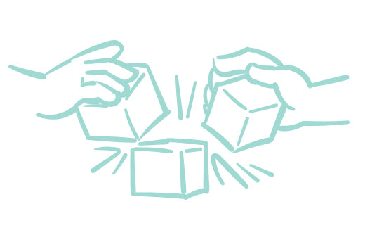 drawing of hands playing with blocks