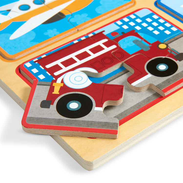  The Melissa & Doug Natural Play Wooden Puzzle: Ready, Set, Go (Four 4-Piece Vehicle Puzzles)