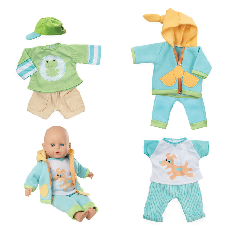 An assembled or decorated The Melissa & Doug Mine to Love Mix & Match Playtime Doll Clothes for 12”-18” Unisex Dolls (6 pcs)