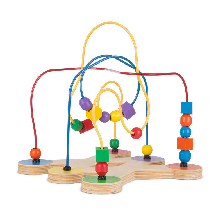 The loose pieces of The Melissa & Doug Classic Bead Maze - Wooden Educational Toy