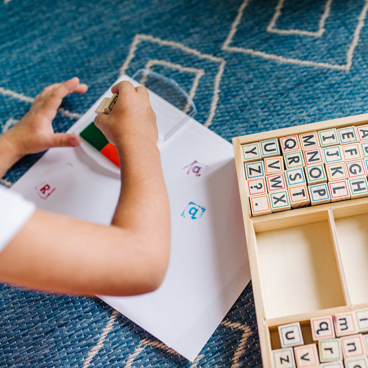 Melissa & Doug Wooden Alphabet Stamp Set - 56 Stamps With Lower-Case and Capital Letters