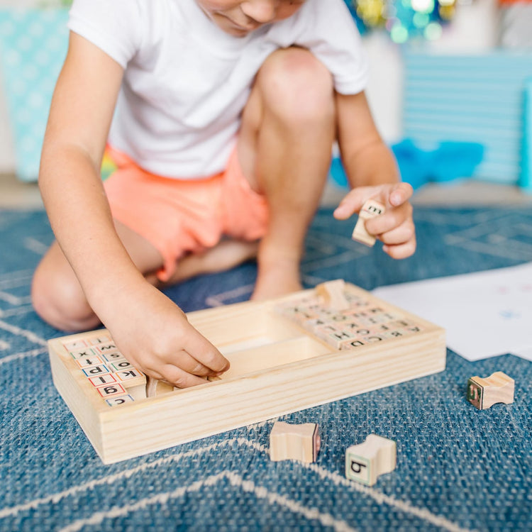 Melissa & Doug Wooden Alphabet Stamp Set - 56 Stamps With Lower-Case and Capital Letters