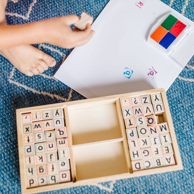 Melissa & Doug Wooden Alphabet Stamp Set - 56 Stamps With Lower-Case and Capital Letters