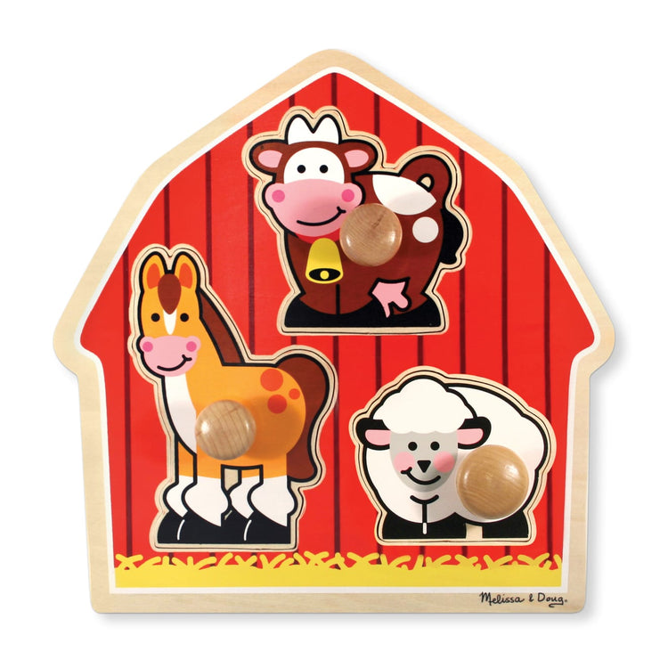 the Melissa & Doug Barnyard Animals Jumbo Knob Wooden Puzzle - Horse, Cow, and Sheep