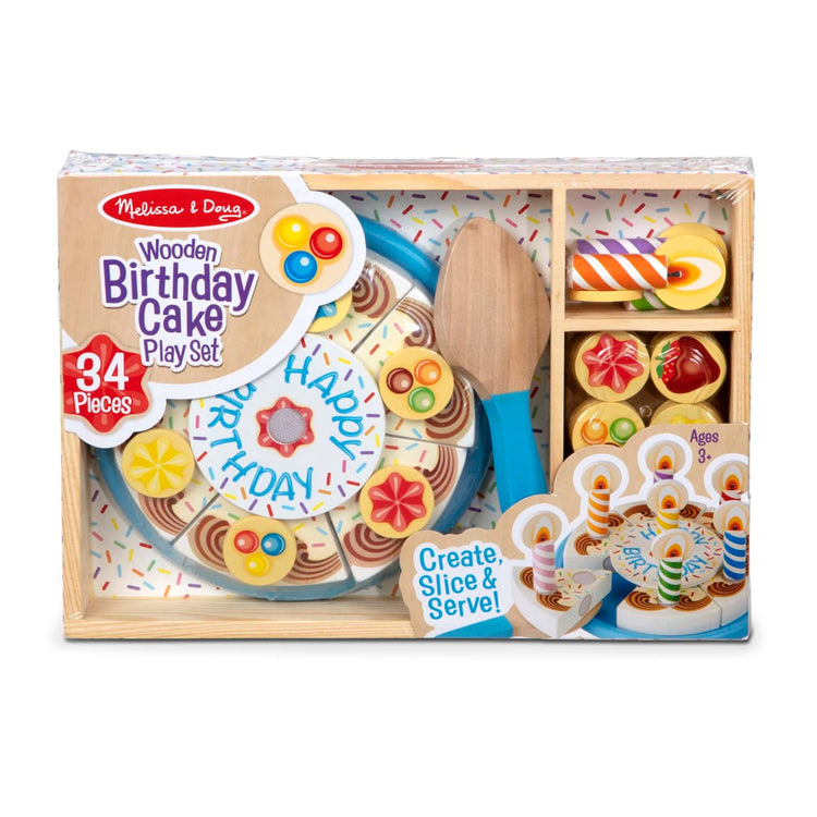 Melissa & Doug Birthday Party Cake - Wooden Play Food With Mix-n-Match Toppings and 7 Candles