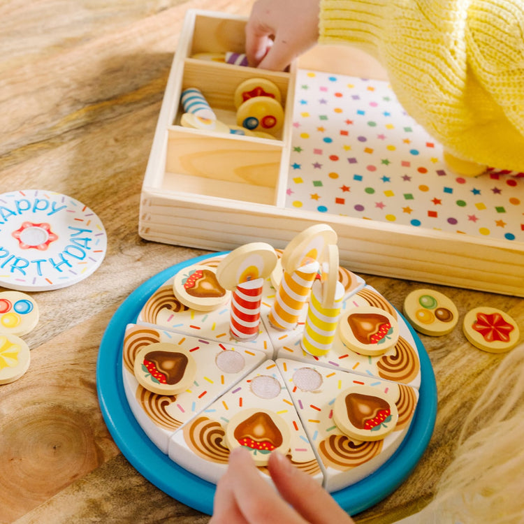 Melissa & Doug Birthday Party Cake - Wooden Play Food With Mix-n-Match Toppings and 7 Candles