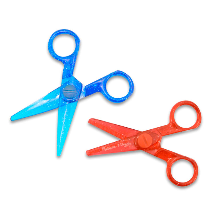 The loose pieces of the Melissa & Doug Child-Safe Scissors - Child-Friendly Scissors, Lefty and Righty, Set of 2