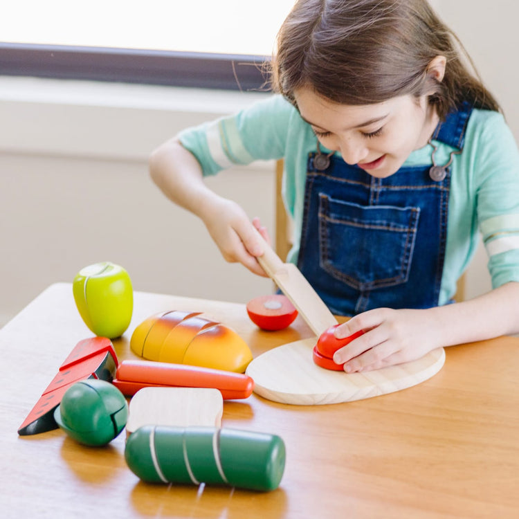 Melissa & Doug Cutting Food - Play Food Set With 26 Wooden Pieces, Knife, and Cutting Board