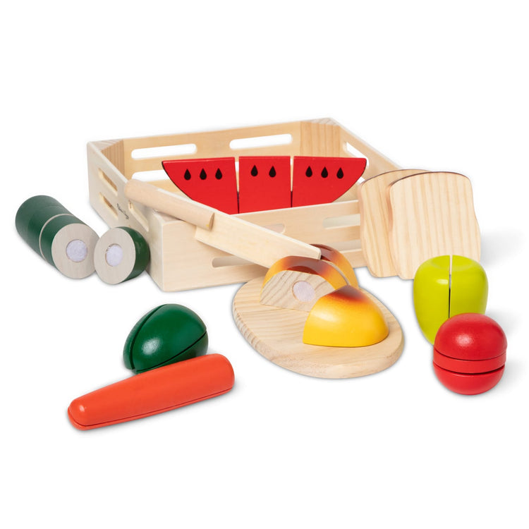 Melissa & Doug Cutting Food - Play Food Set With 26 Wooden Pieces, Knife, and Cutting Board